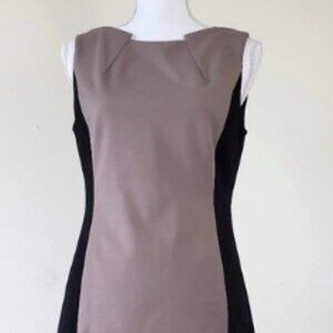 Tahari Black and Tan Sheath Midi Dress Sleeveless Bateau